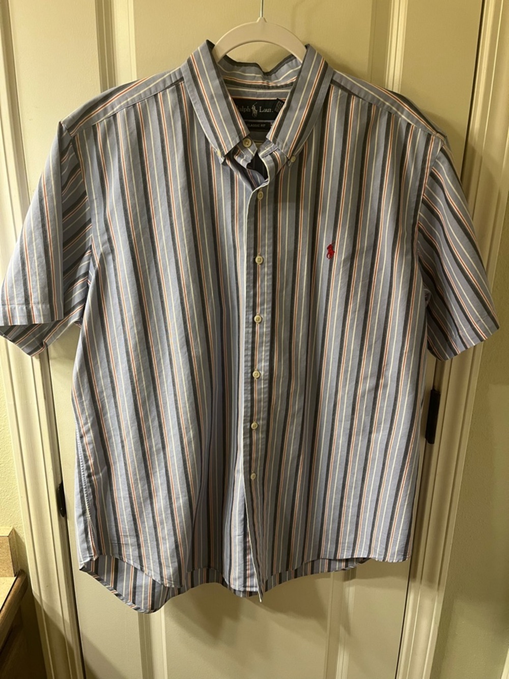 Ralph Lauren Blue White Red Striped Short-Sleeve Button-Down Shirt